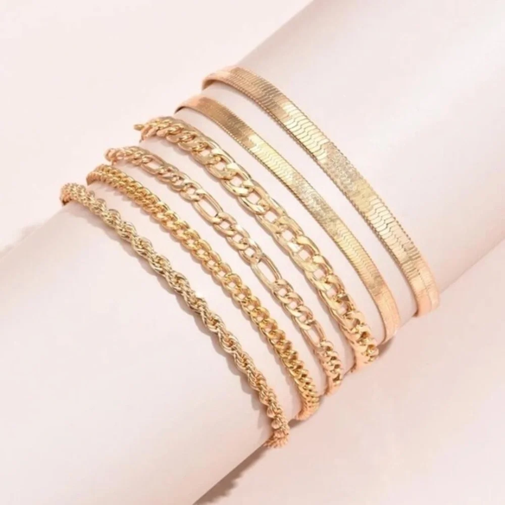 6pcs gold plated chain bracelets - Picture 3 of 5